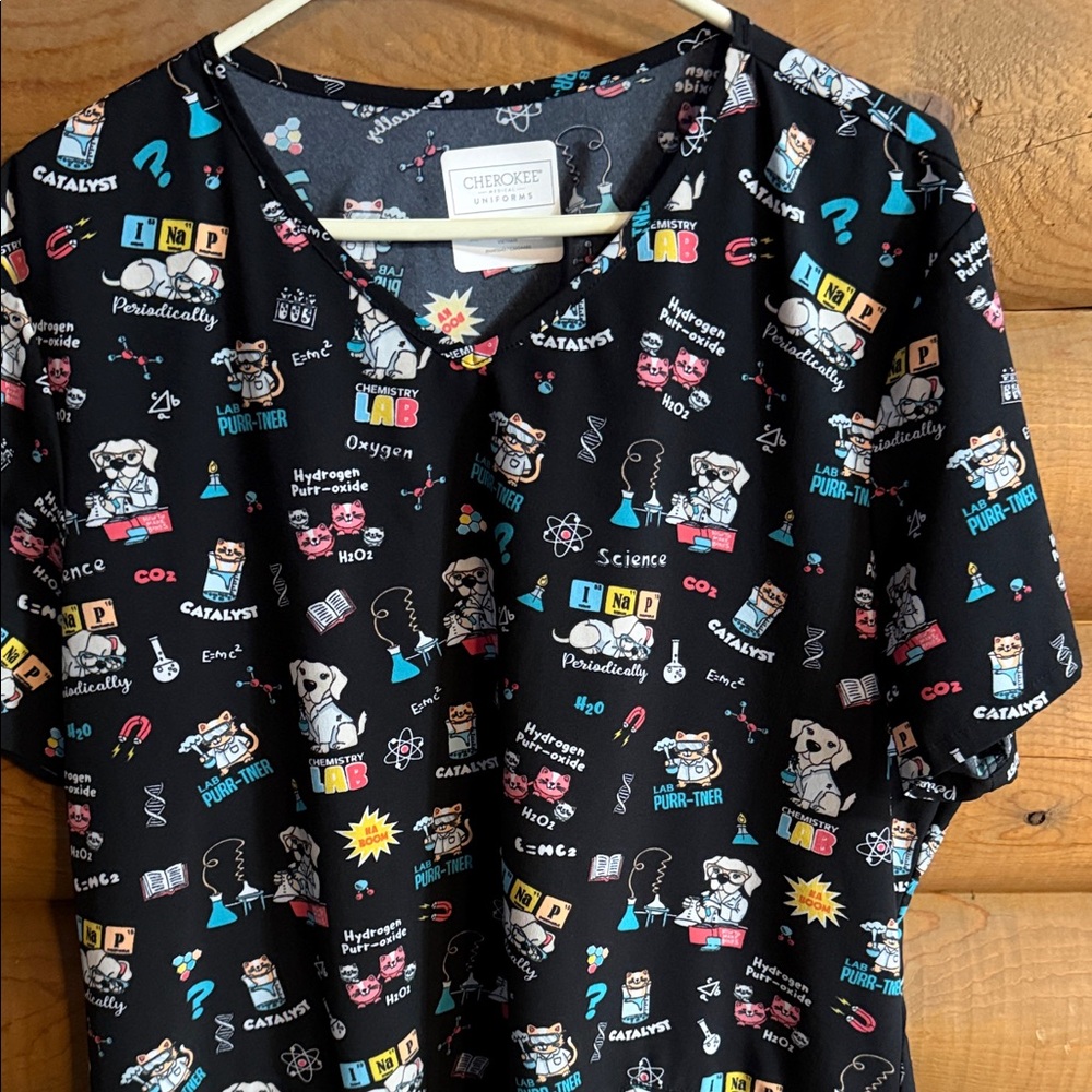 Cherokee Black Science-Themed Scrub Top